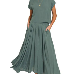 Crinkle Gauze Crop Tee and Skirt Set