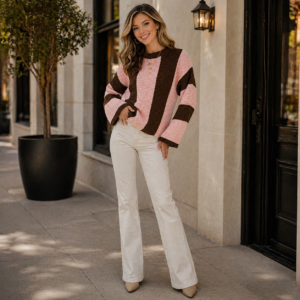 Fuchsia Colorblock Thermal Drop Shoulder Sweater