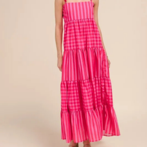 Striped Tiered Maxi Dress with Chain Straps